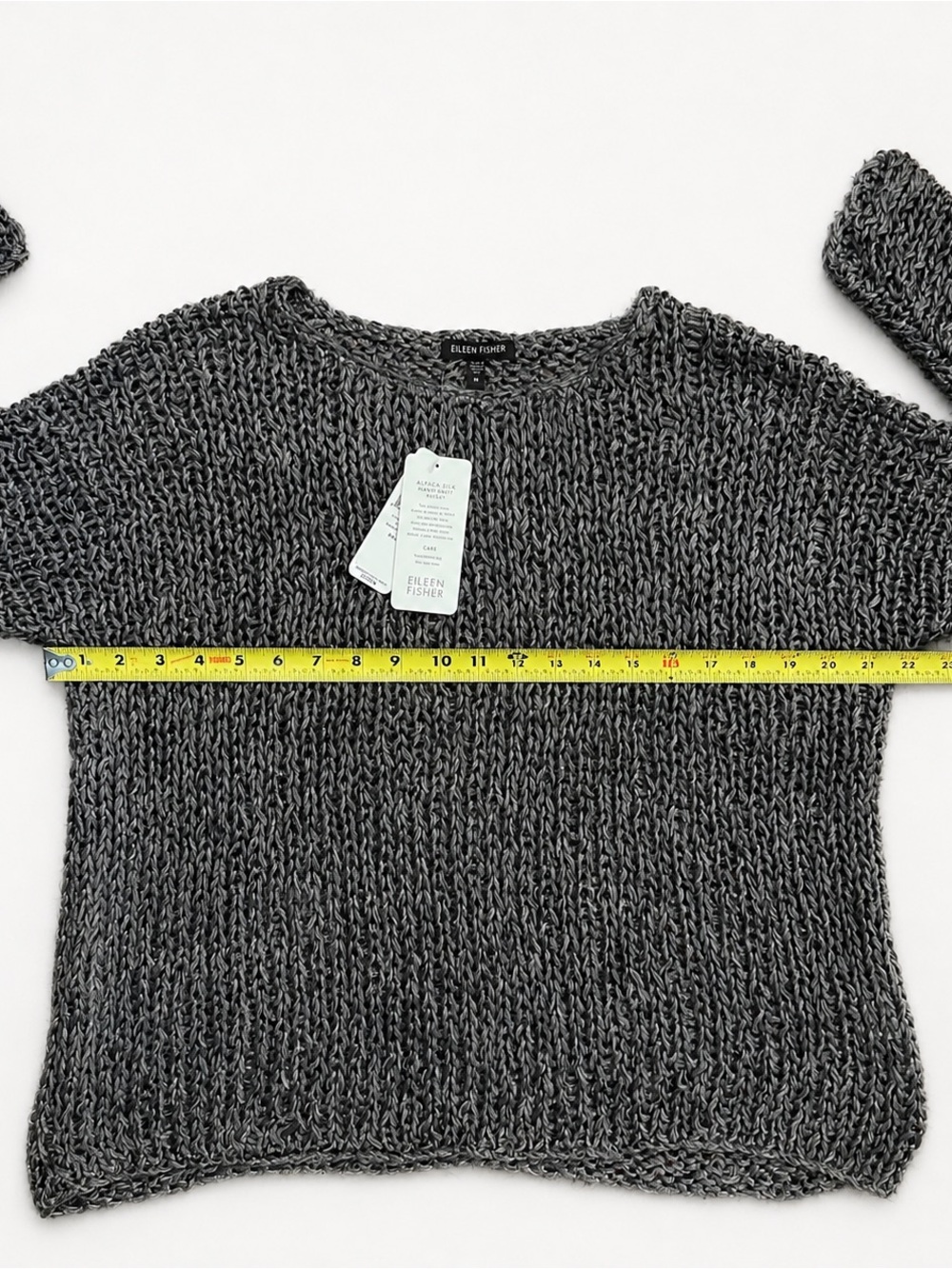 Eileen Fisher Alpaca Silk Hand Knit Twist Sweater Coastal Gray Open Knit NWT M - Picture 7 of 8